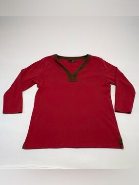 Lauren Ralph Lauren Red Equestrian-Style Tunic Top Size Large